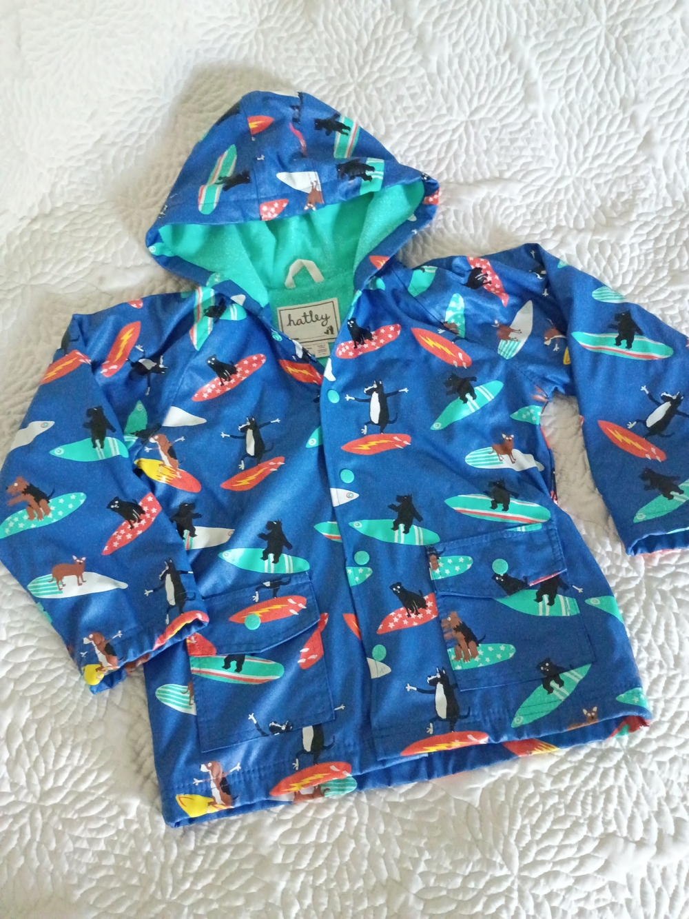 Hatley Kids' Blue Surf Animal Rain Jacket with Hood 7